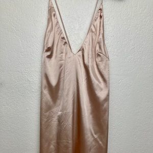 Champagne Silky Satin Low Back Slip Dress